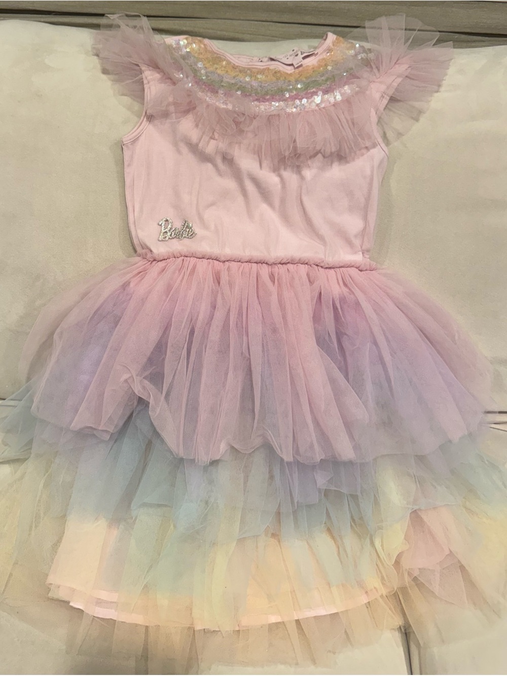 Barbie Pastel Rainbow Tulle Dress in Pink